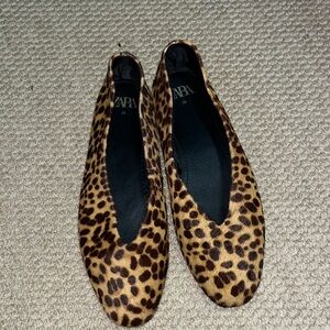 Zara Leopard-Print Ballet Flats Calfhair